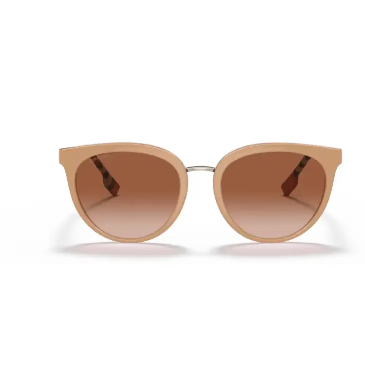 Gafas de sol Burberry 0BE en beige con lente m y persona usando lentes de sol