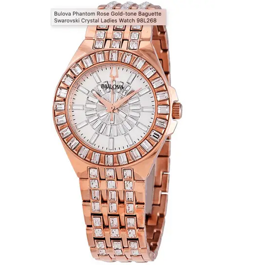 BULOVA-hantom Rose Gold Baguette Swarovski Crystal 98L268 - MWHITE.COM.CO